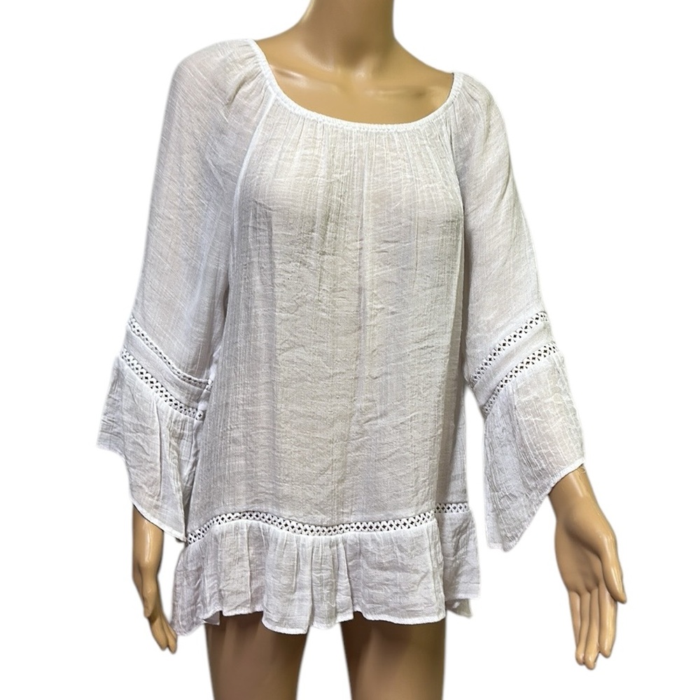 Counterparts Rayon Blend White 3 Quarter Sleeve Bohemian Blouse Womens Medium